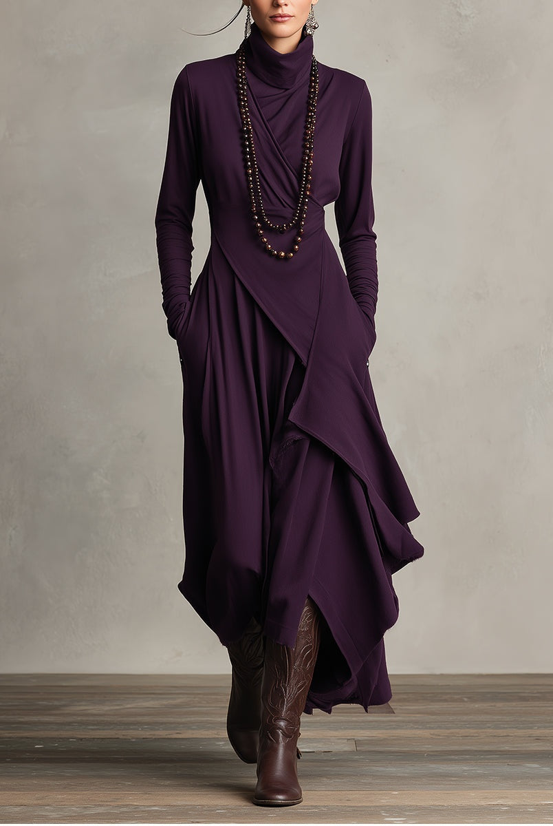 Nerea | Vestido Largo de Invitada Invierno Mujer Cuello Alto Drapeado