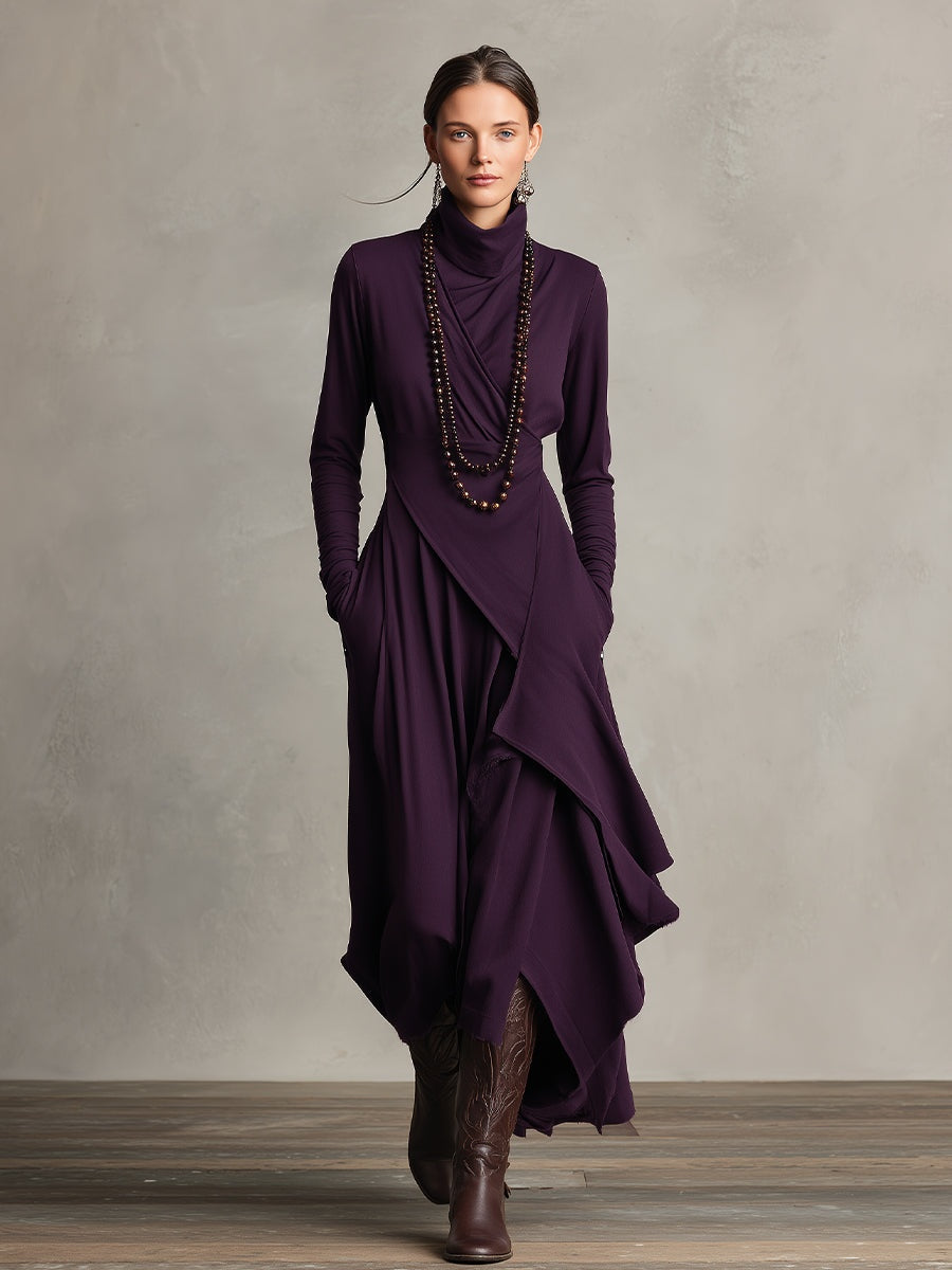 Nerea | Vestido Largo de Invitada Invierno Mujer Cuello Alto Drapeado