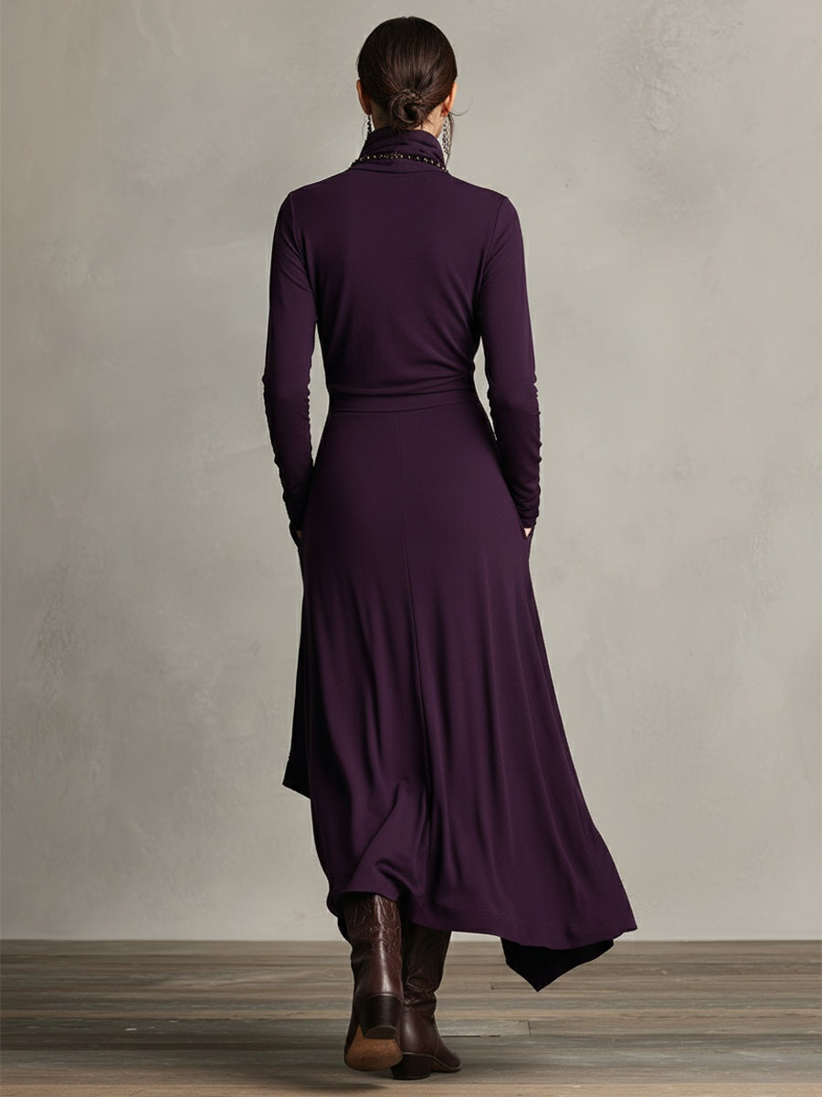 Nerea | Vestido Largo de Invitada Invierno Mujer Cuello Alto Drapeado