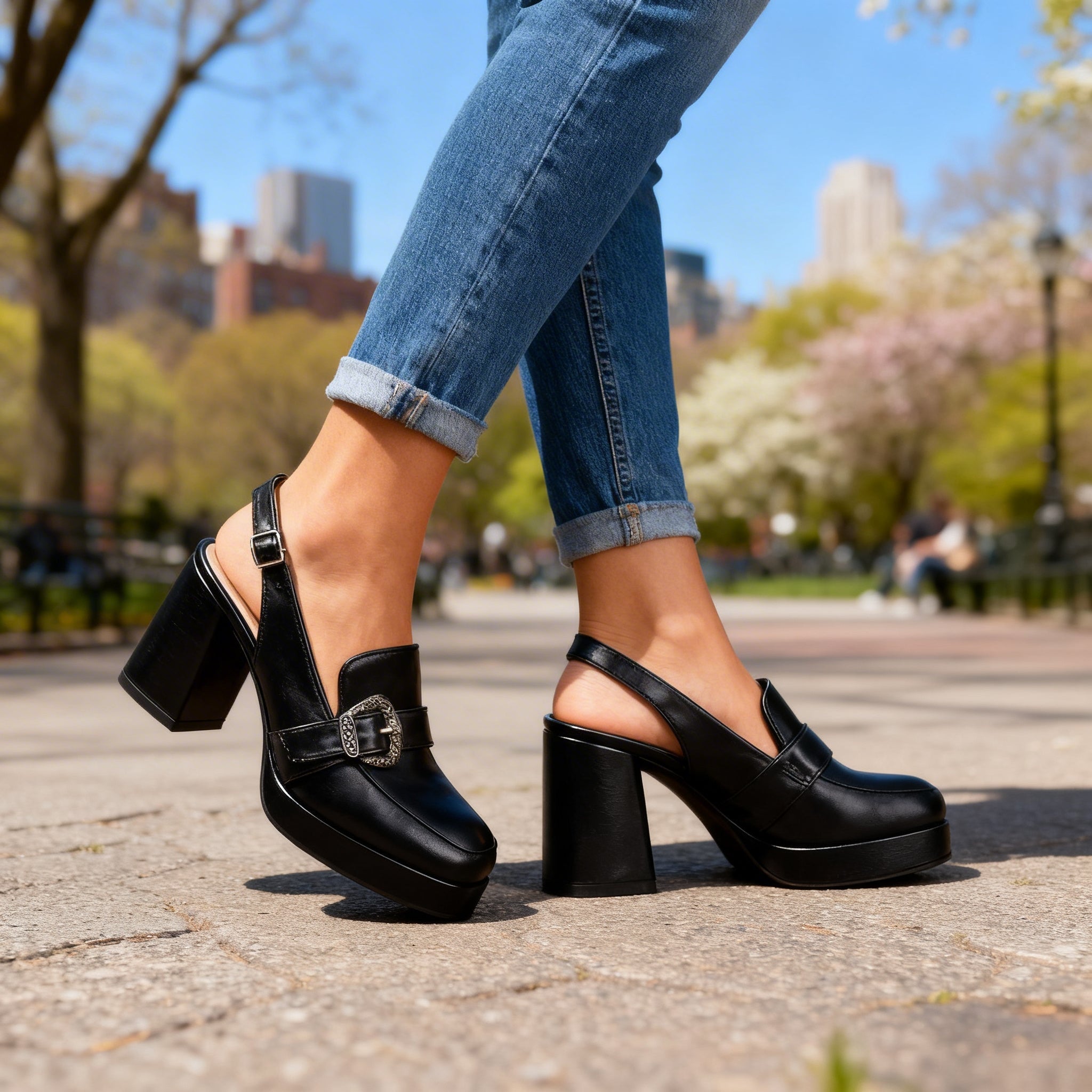 Nerea | Zapato de Tacón Bloque con Plataforma Mujer Hebilla Slingback