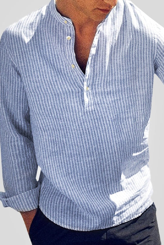 Nicolás | Camisa de Lino de Manga Larga Hombre Escote Henley