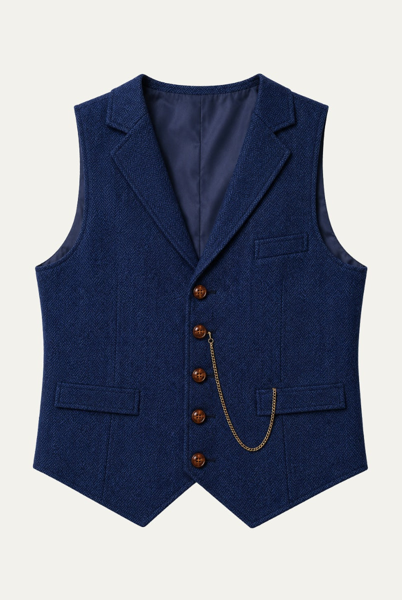 Nicolás | Chaleco de Tweed Hombre Espiga Solapa Entallado