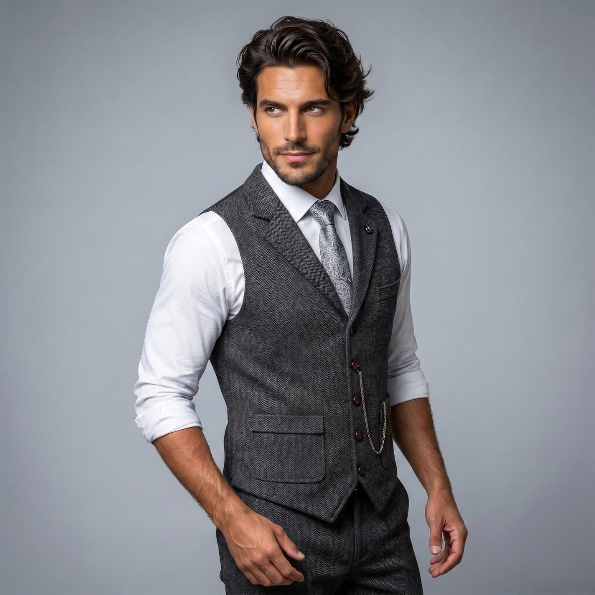 Nicolás | Chaleco de Tweed Hombre Espiga Solapa Entallado