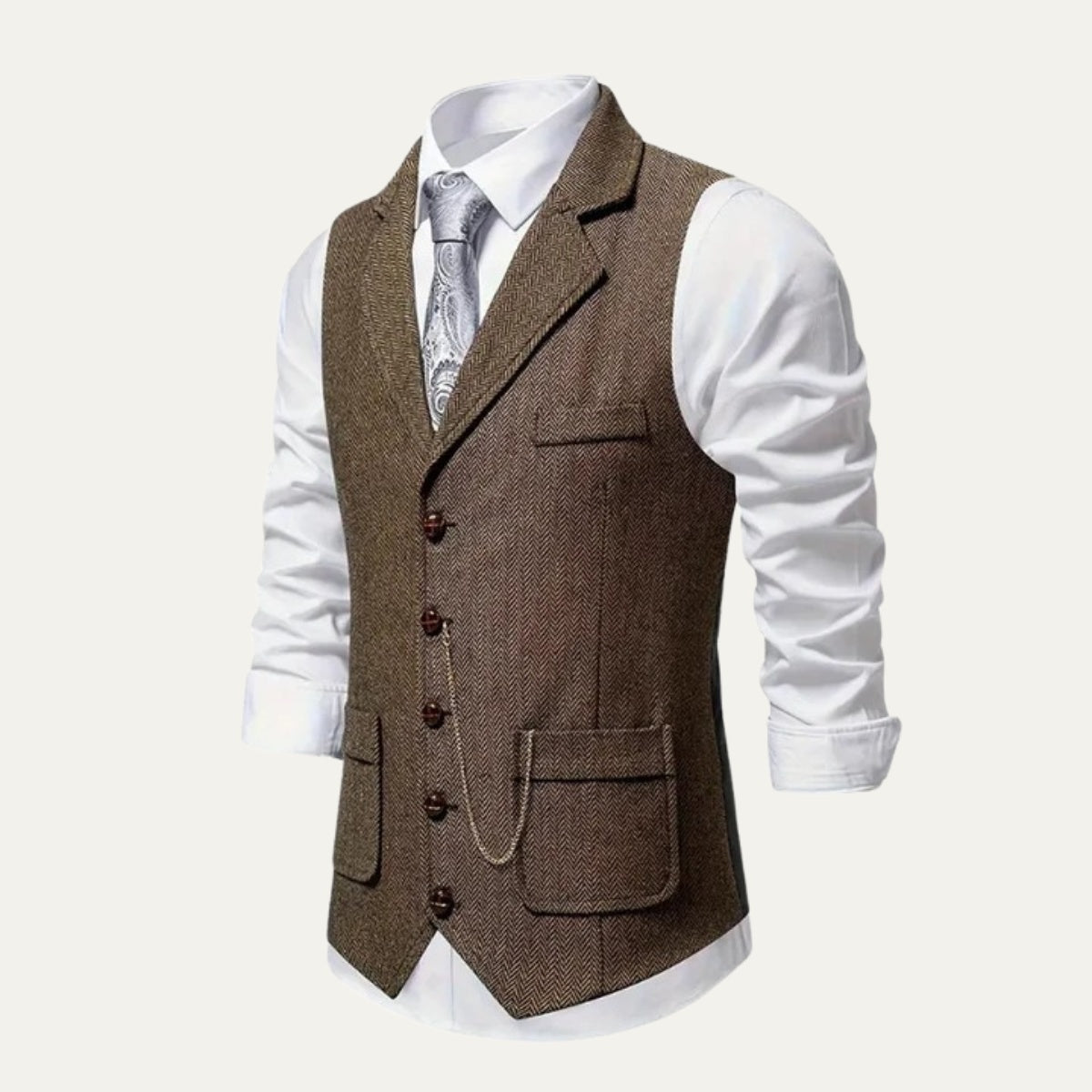 Nicolás | Chaleco de Tweed Hombre Espiga Solapa Entallado