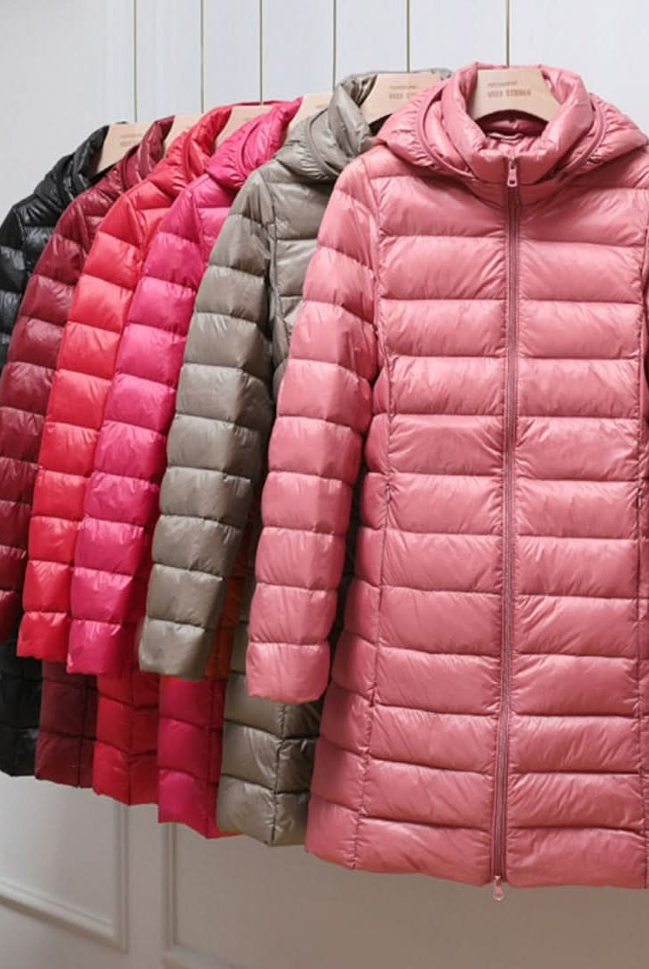 Noelia | Chaqueta de Plumas Larga Mujer con Capucha Acolchada