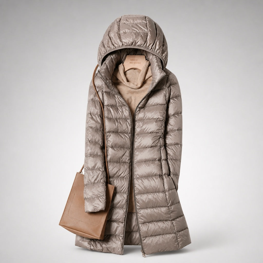 Noelia | Chaqueta de Plumas Larga Mujer con Capucha Acolchada