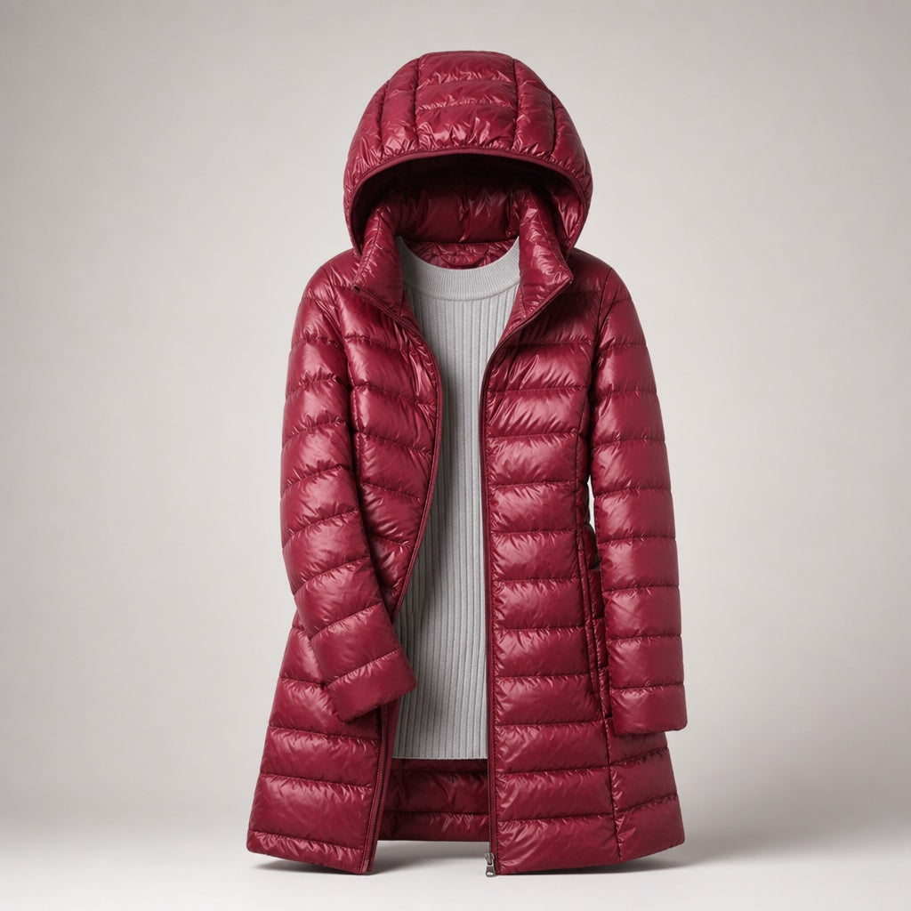 Noelia | Chaqueta de Plumas Larga Mujer con Capucha Acolchada
