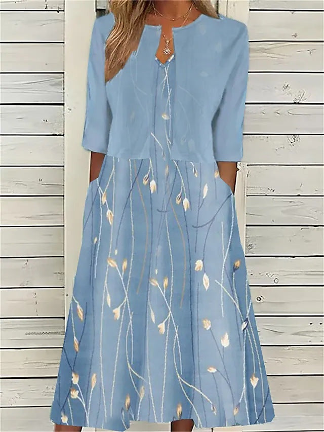 Noelia | Conjunto Vestido Floral Midi con Chaqueta Mujer Bolsillos