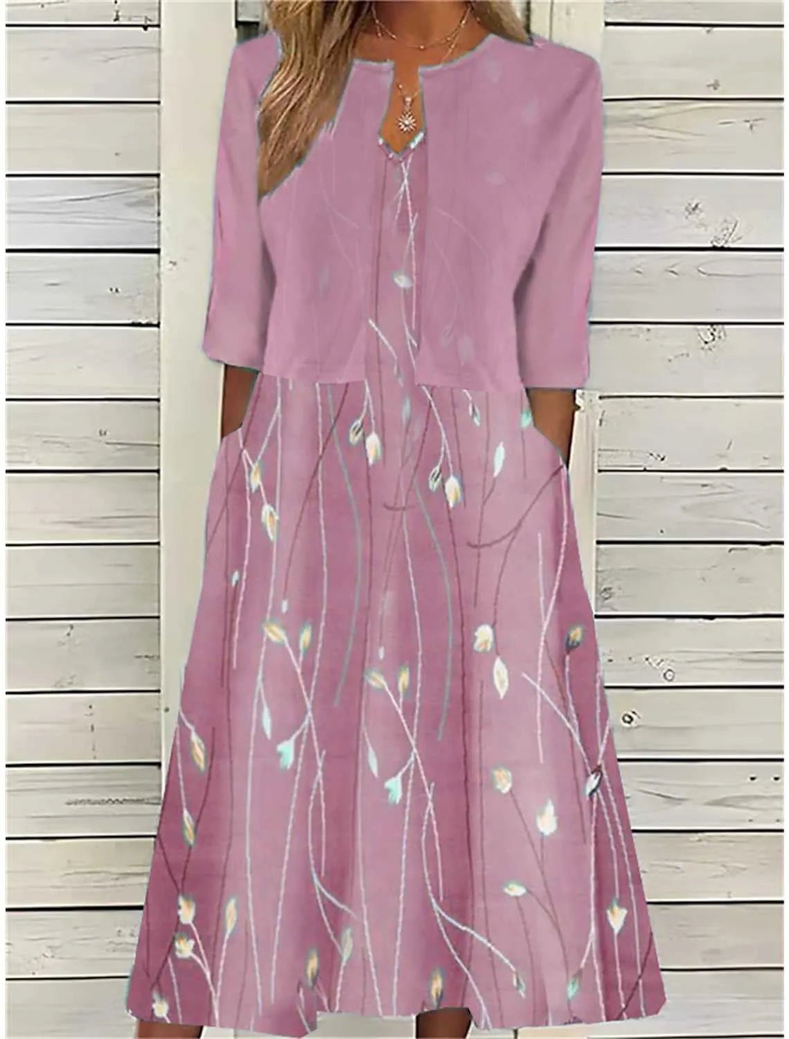 Noelia | Conjunto Vestido Floral Midi con Chaqueta Mujer Bolsillos