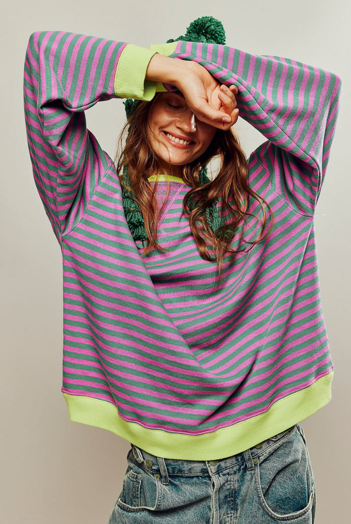 Noelia | Sudadera a Rayas Oversize Mujer Cuello Redondo Manga Larga