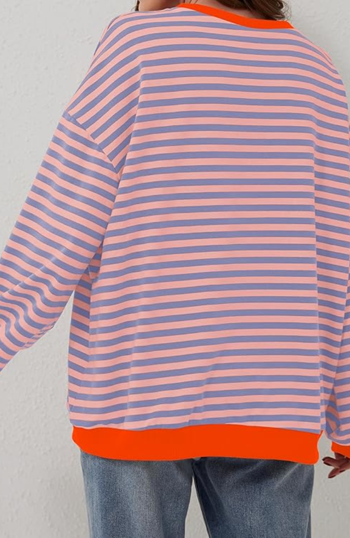 Noelia | Sudadera a Rayas Oversize Mujer Cuello Redondo Manga Larga