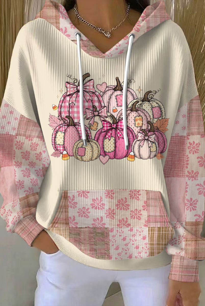 Noelia | Sudadera con Capucha Estampada Mujer Calabazas Patchwork