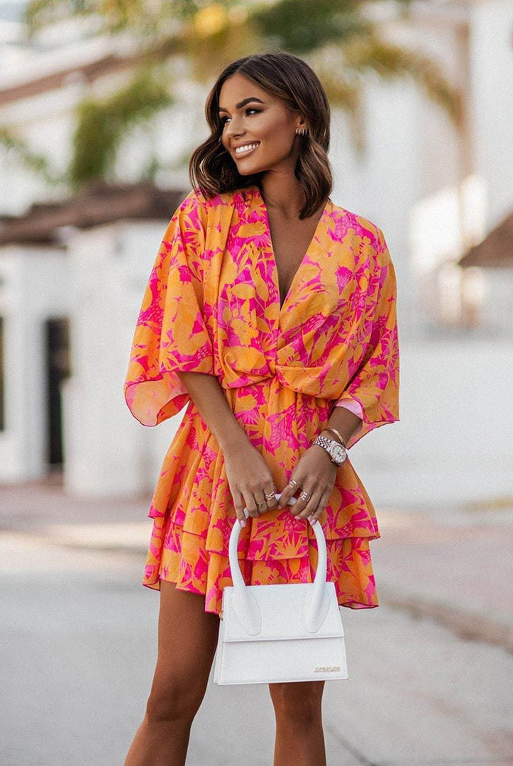 Noelia | Vestido Corto de Verano con Volantes Mujer Escote V