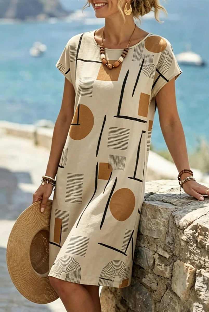 Noelia | Vestido Corto de Verano Estampado Geométrico Mujer Manga Corta