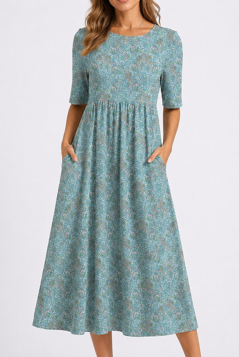 Noelia | Vestido Midi Estampado Floral Invitada Otoño Mujer Manga Corta