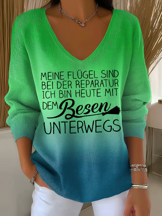 Nuria | Camiseta con Logo Oversize Mujer Escote en V Manga Larga