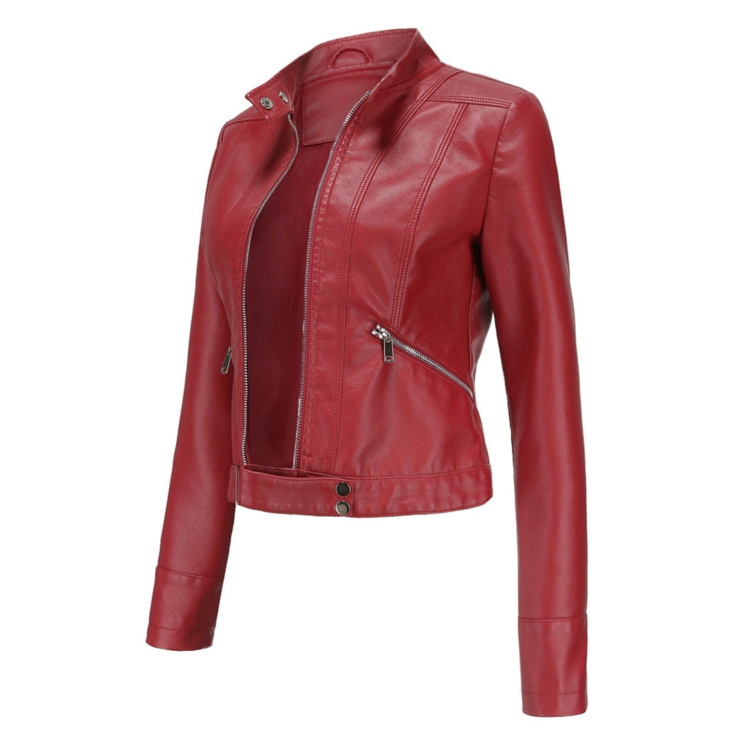 Nuria | Cazadora Biker de Piel Mujer Cuello Mao Cremallera