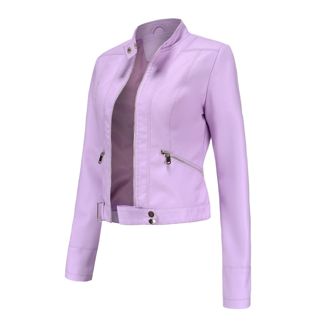 Nuria | Cazadora Biker de Piel Mujer Cuello Mao Cremallera