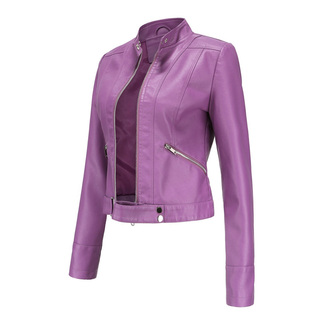 Nuria | Cazadora Biker de Piel Mujer Cuello Mao Cremallera