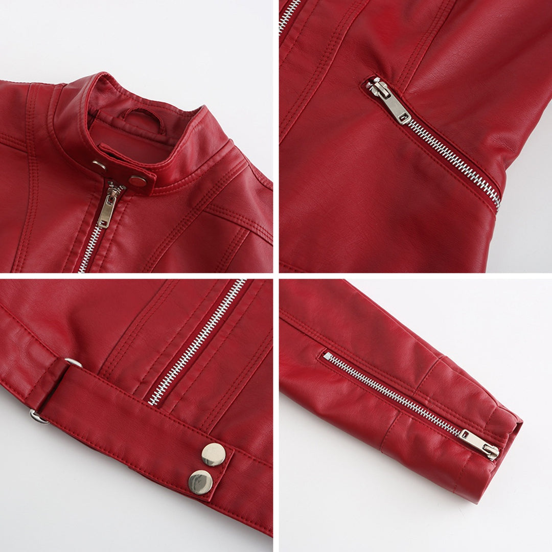 Nuria | Cazadora Biker de Piel Mujer Cuello Mao Cremallera