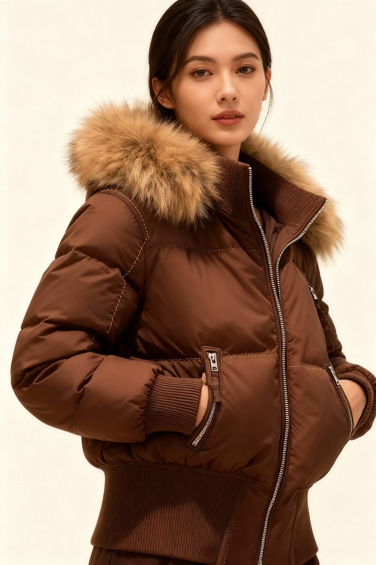 Nuria | Chaqueta de Plumas Mujer con Capucha Piel Sintética
