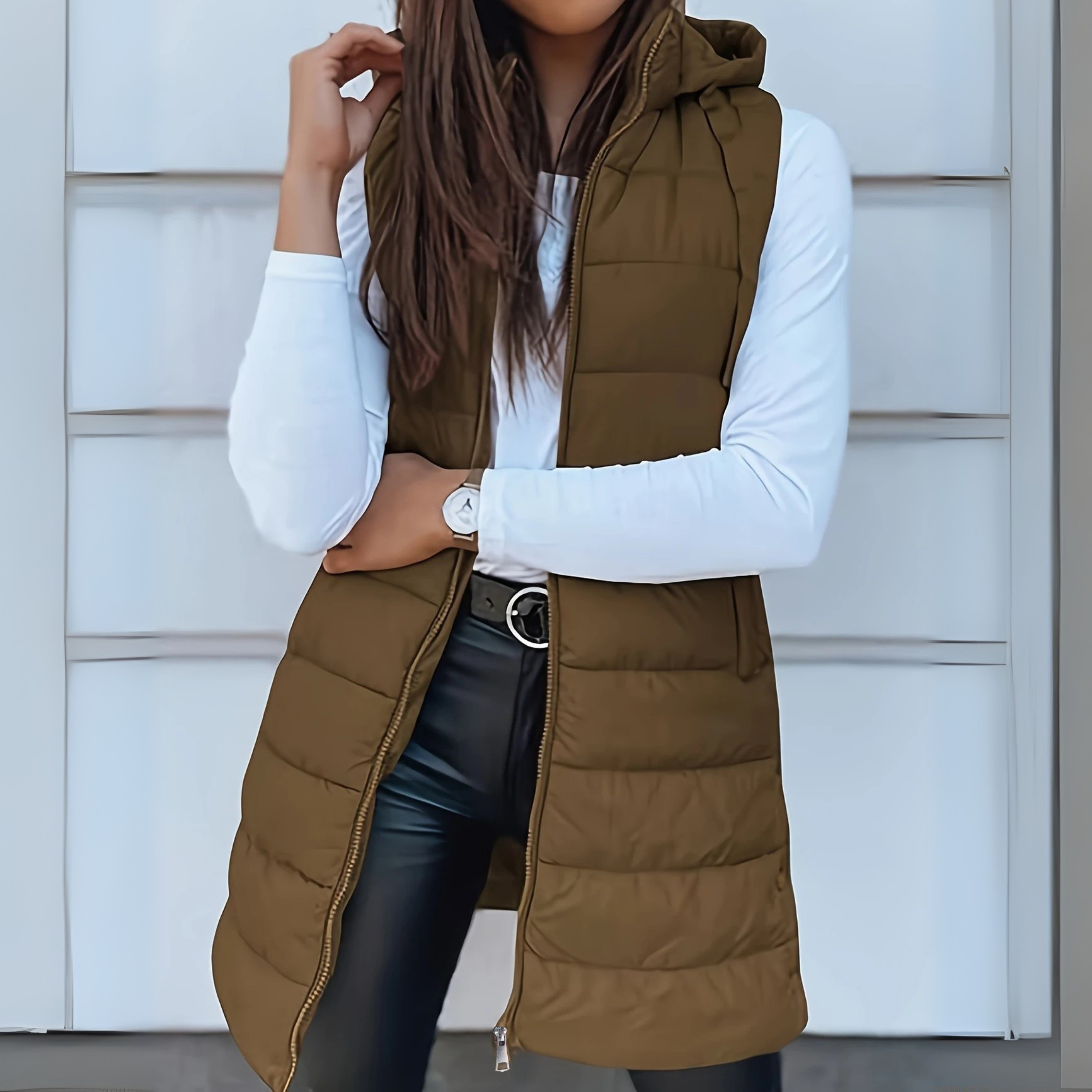 Nuria | Gilet Largo Acolchado con Capucha Mujer Sin Mangas