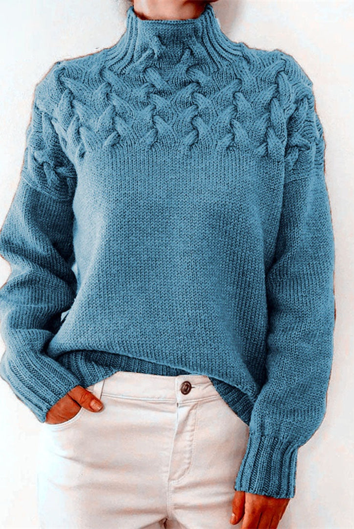 Nuria | Jersey de Punto Trenzado Cuello Alto Mujer Manga Larga