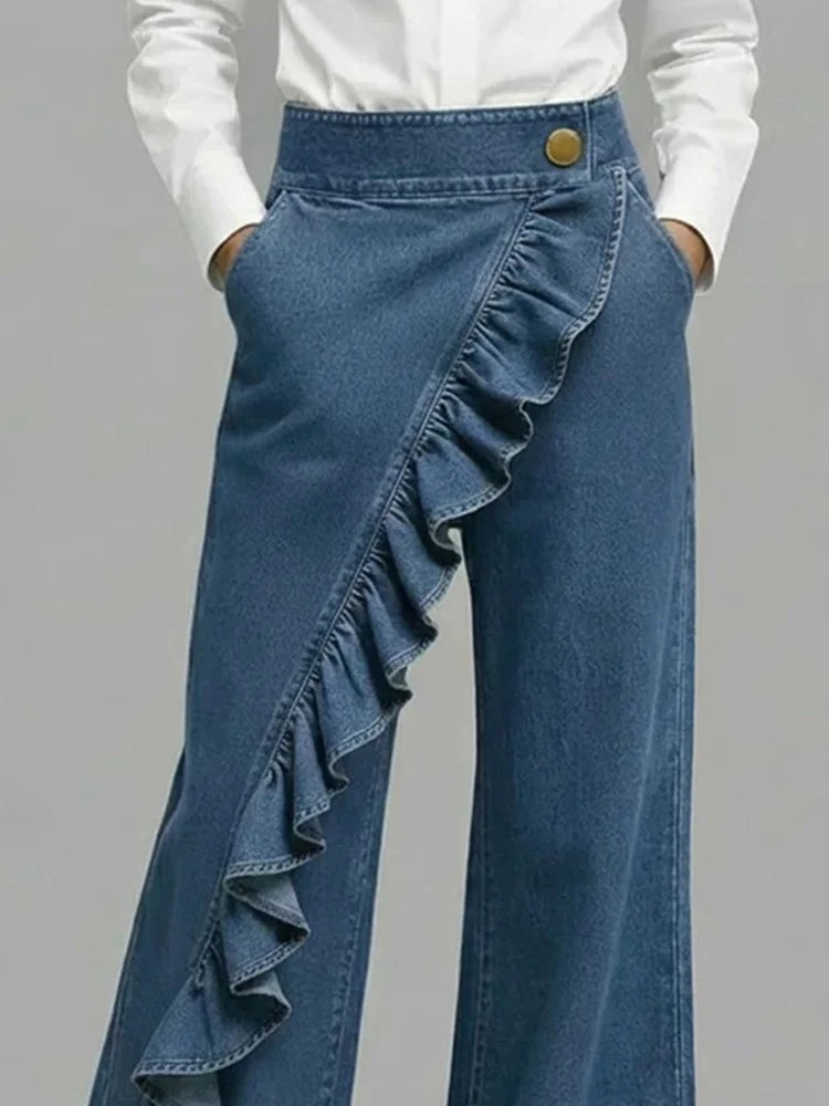 Nuria | Vaqueros Wide Leg con Volantes Mujer Cintura Alta