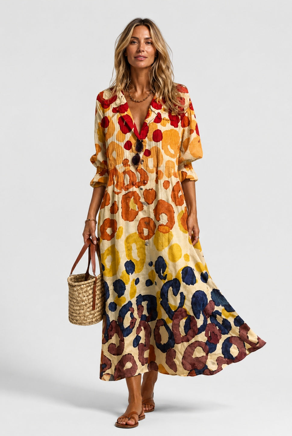 Nuria | Vestido Largo Camisero Estampado Mujer Manga Larga Botones