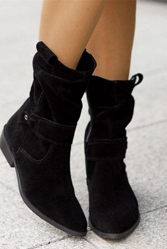 Paloma | Botines de Ante Planos Mujer Caña Media Hebilla