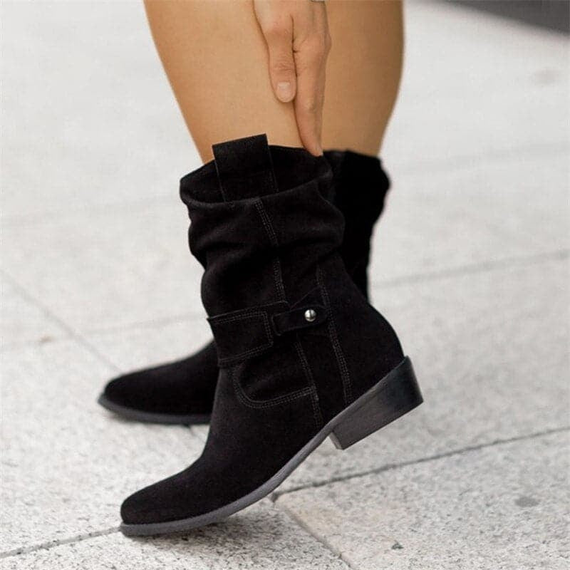Paloma | Botines de Ante Planos Mujer Caña Media Hebilla