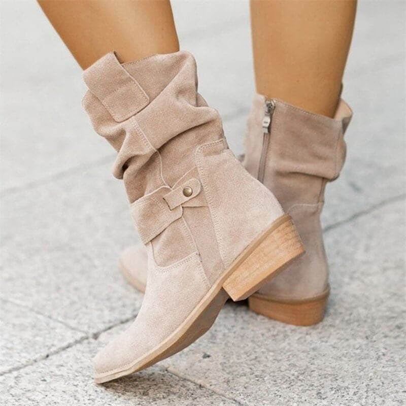 Paloma | Botines de Ante Planos Mujer Caña Media Hebilla