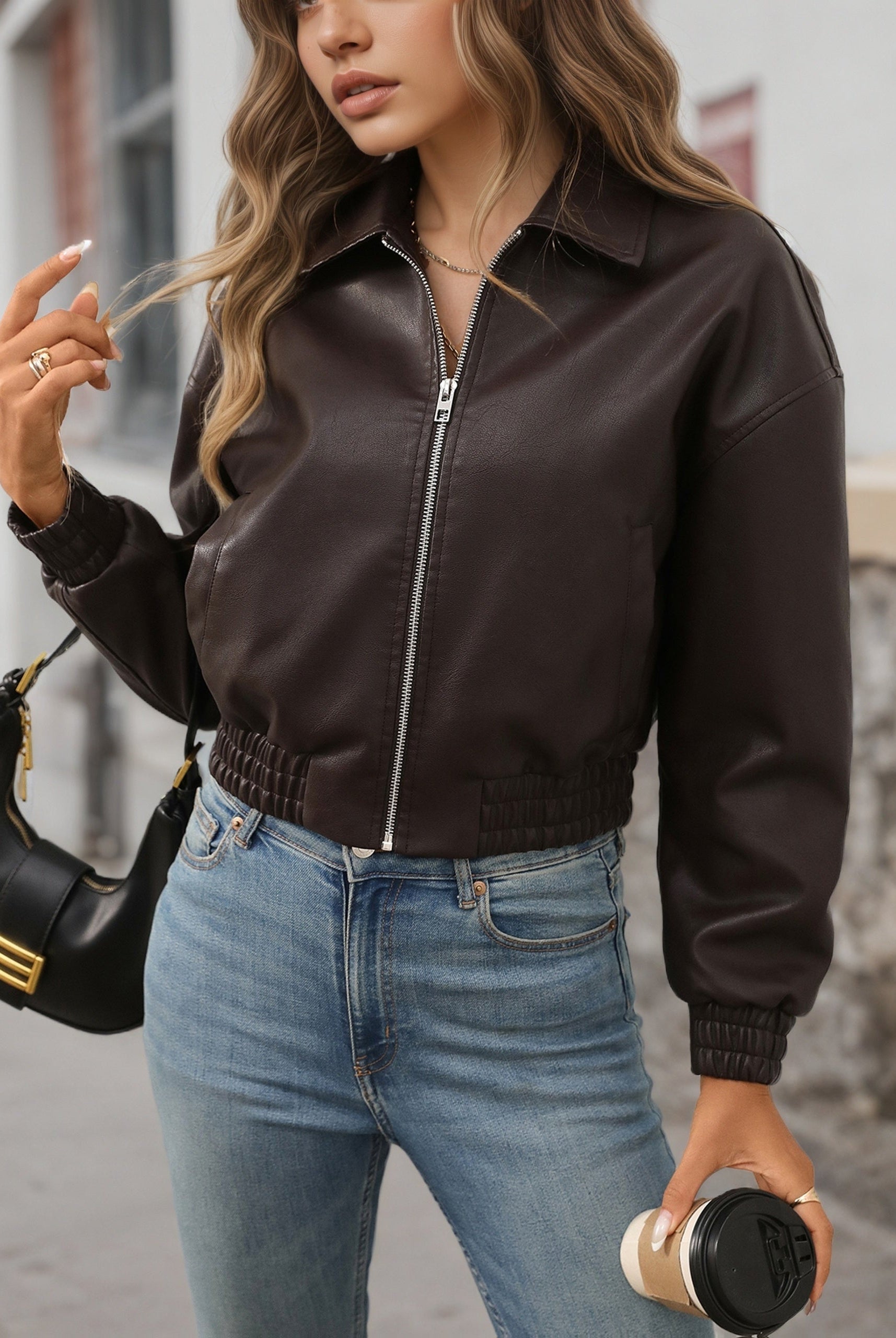 Paloma | Chaqueta de Cuero Sintético Bomber Mujer Cremallera