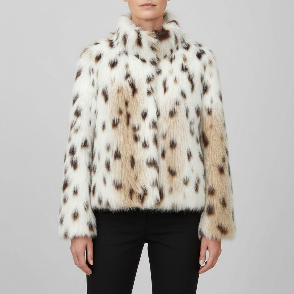 Paloma | Chaqueta de Pelo Sintético Estampado Animal Mujer Corta