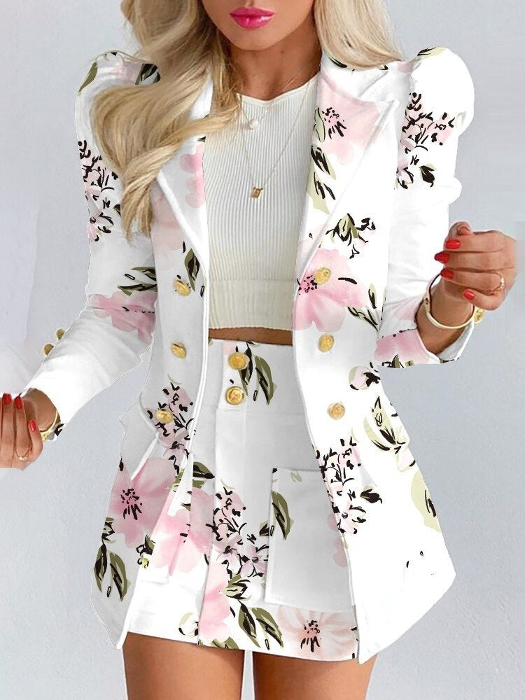 Paloma | Conjunto Blazer Estampado Floral Mujer Falda Mini Botones
