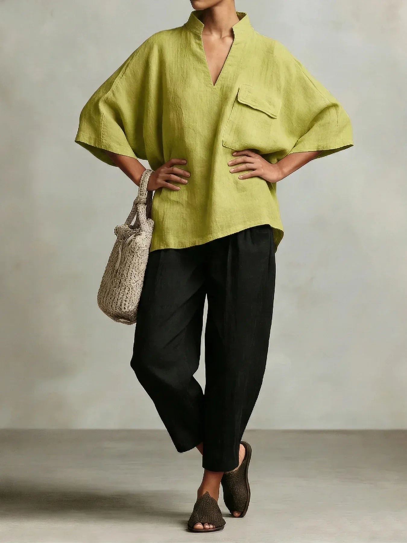 Paloma | Conjunto Poncho de Lino Mujer Dos Piezas Escote V