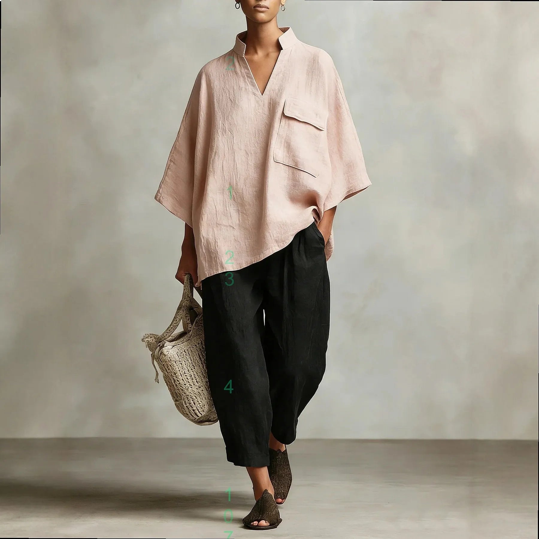 Paloma | Conjunto Poncho de Lino Mujer Dos Piezas Escote V