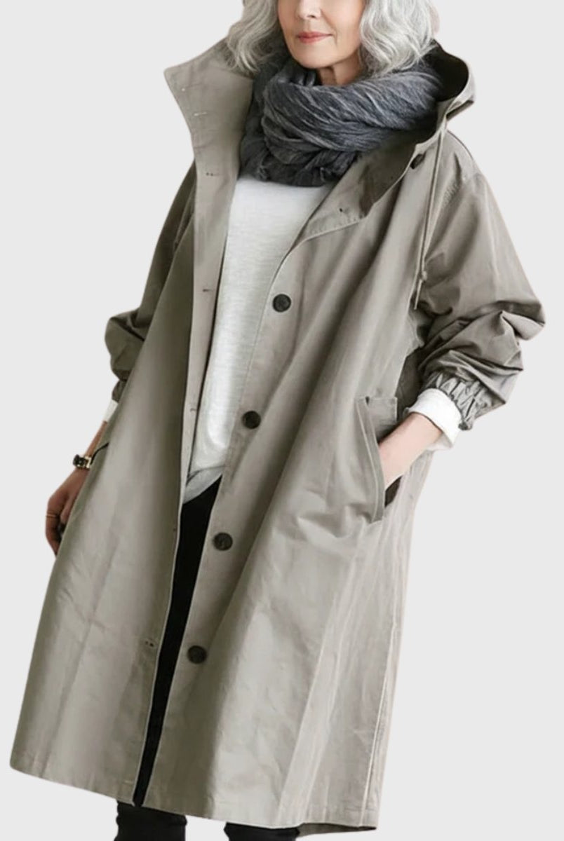 Paloma | Parka Impermeable Larga Mujer con Capucha Corte Amplio