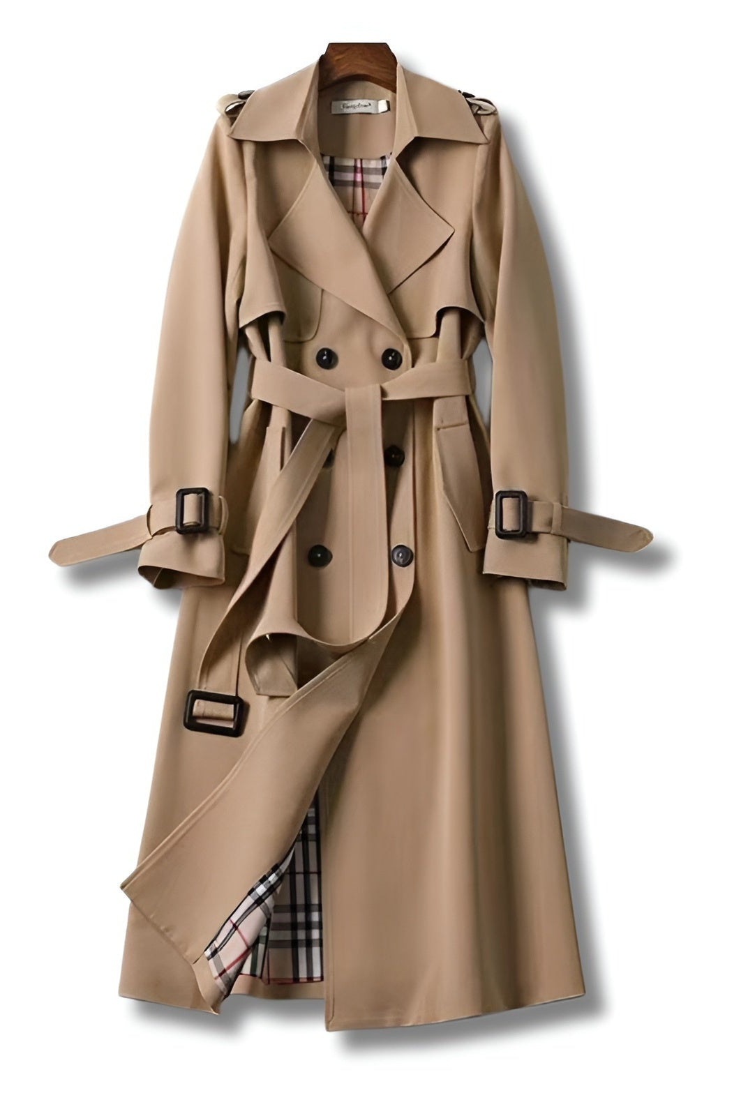 Paloma | Trench Coat Largo Mujer Cinturón Forro de Cuadros