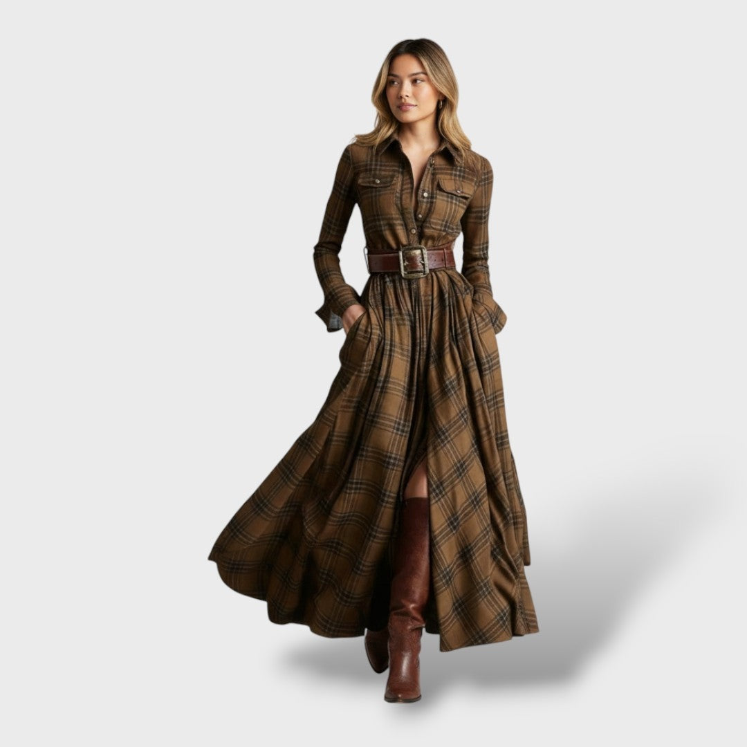 Paloma | Vestido Largo de Invitada Invierno Mujer Manga Larga Cuadros