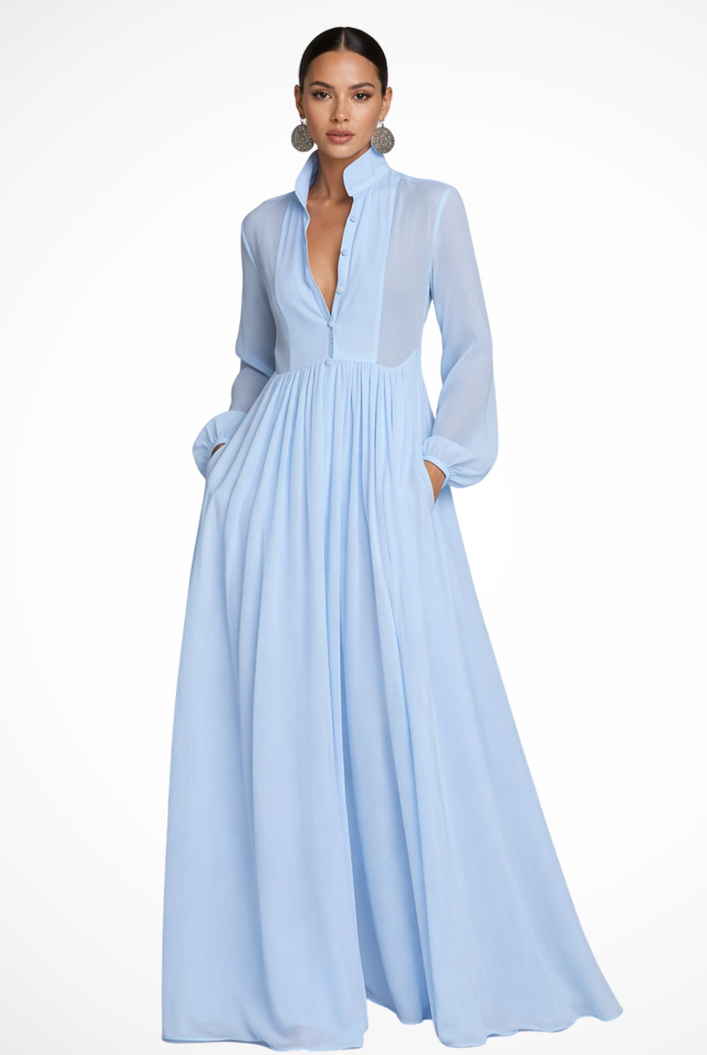 Paloma | Vestido Largo de Novia Sencillo Mujer Manga Larga Gasa