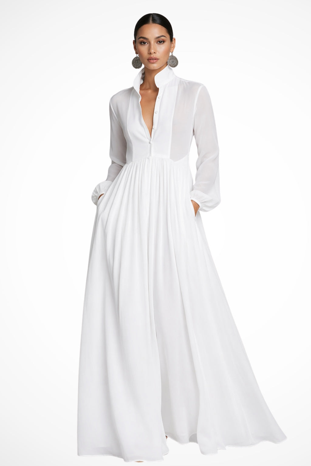 Paloma | Vestido Largo de Novia Sencillo Mujer Manga Larga Gasa