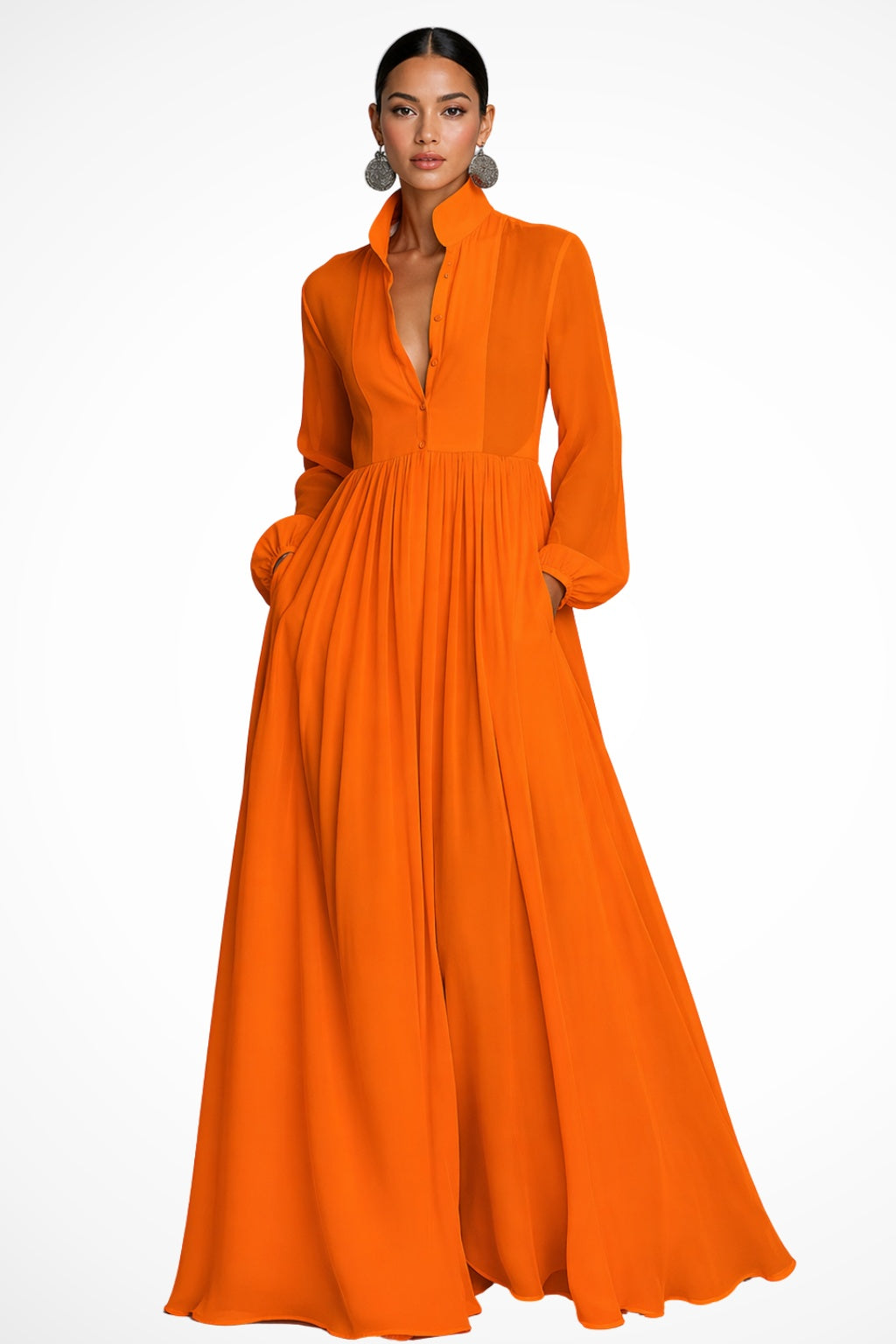 Paloma | Vestido Largo de Novia Sencillo Mujer Manga Larga Gasa