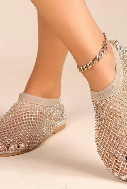 Paloma | Zapatos Planos de Malla con Strass Mujer Correa Empeine