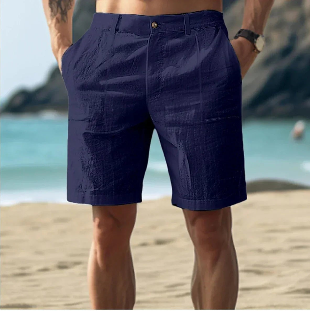 Pantalón Corto de Lino Hombre Cintura Media