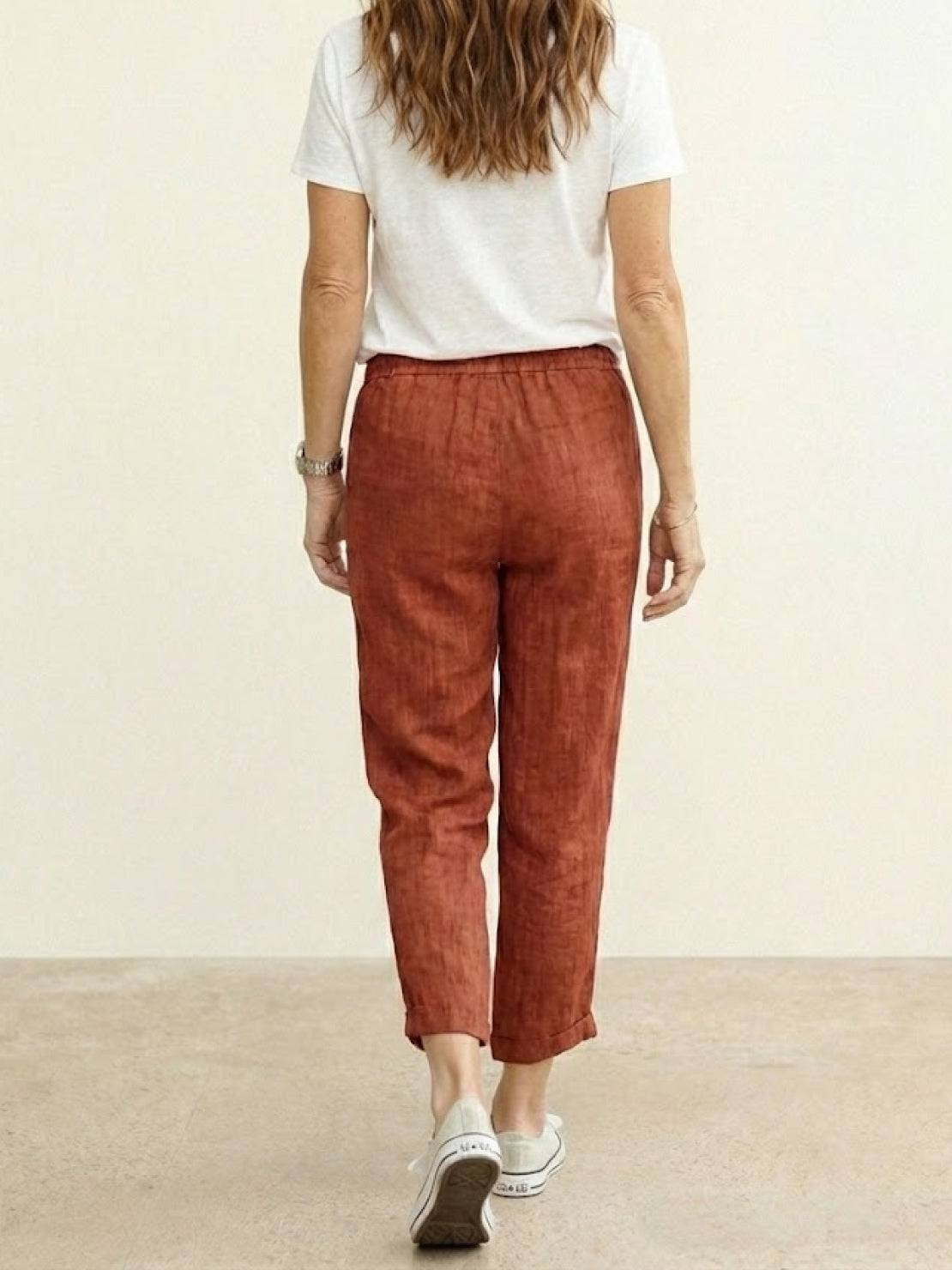 Pantalón de Lino con Cordón Mujer Tobillos