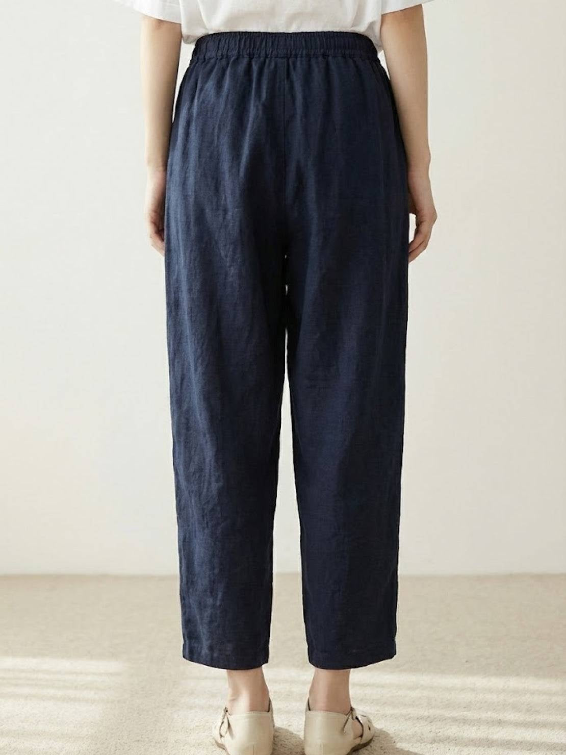 Pantalón de Lino con Cordón Mujer Tobillos