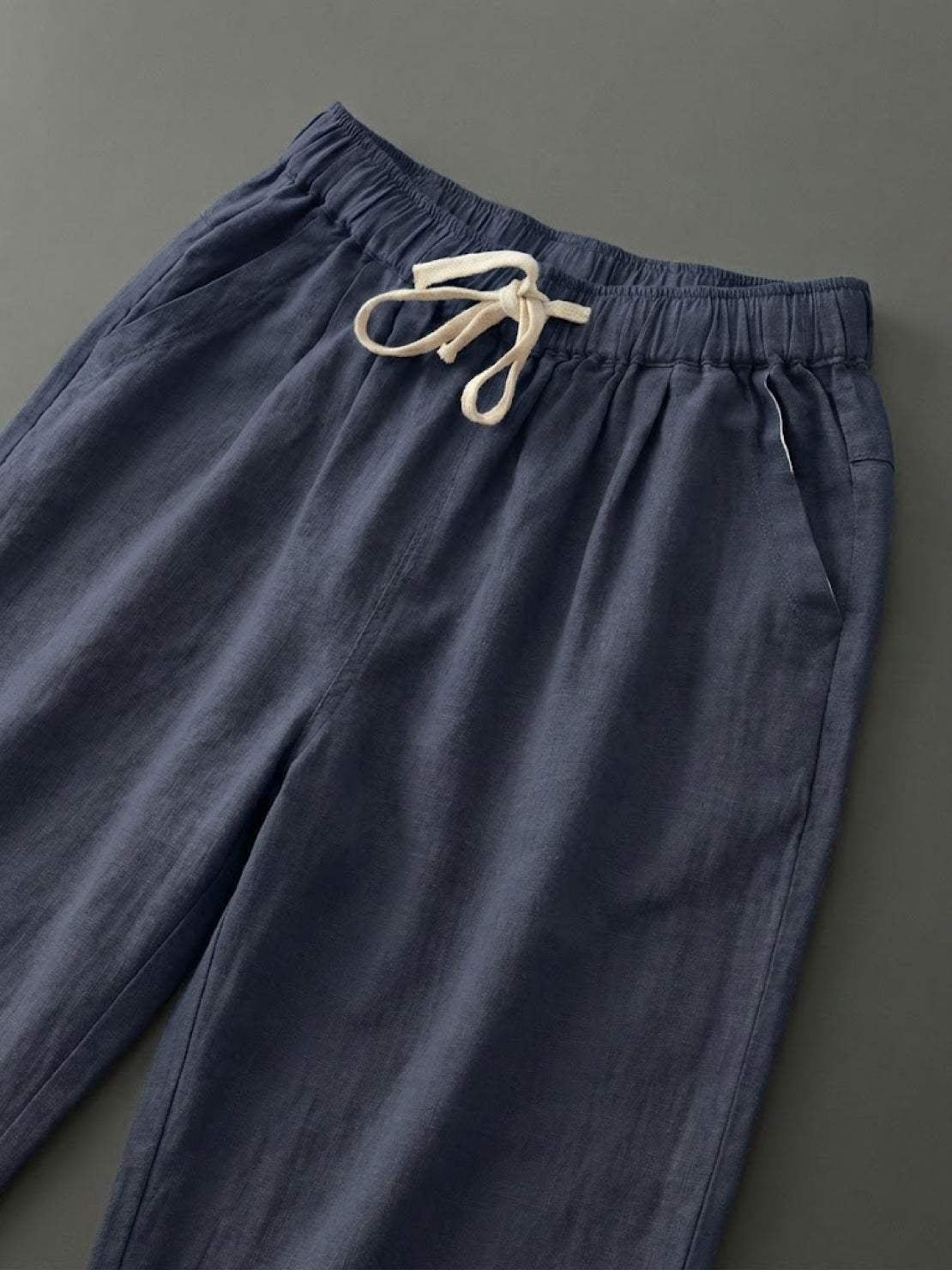 Pantalón de Lino con Cordón Mujer Tobillos
