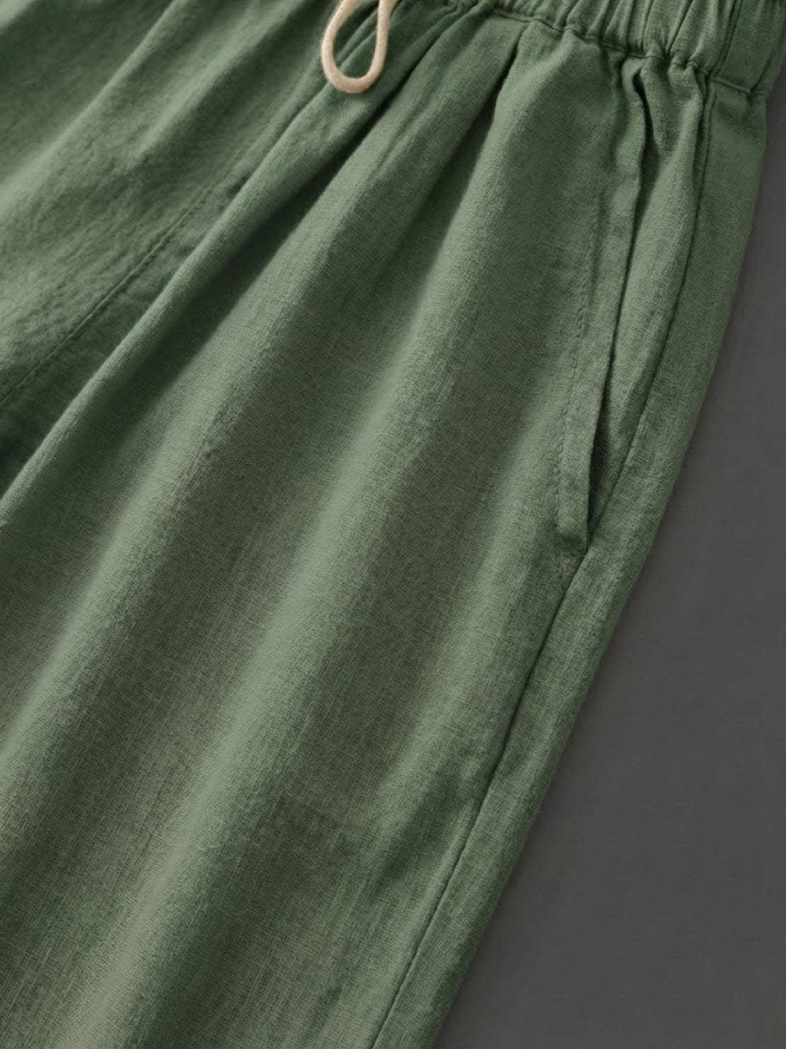 Pantalón de Lino con Cordón Mujer Tobillos