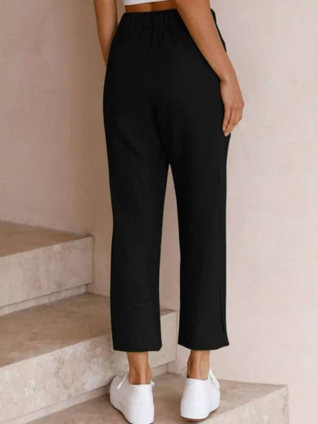 Pantalón de Lino con Cordón Mujer Tobillos
